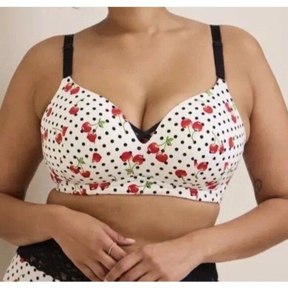 Torrid Curve Dream Wire-Free Push-Up Bra Sz44DD Novelty Polka Dot Cherry Print - Picture 12 of 13
